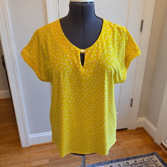 Tacera Tops - Tacera Yellow Polka Dot Blouse